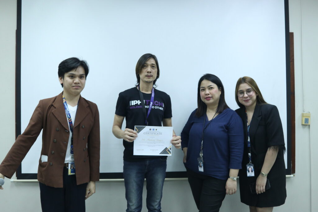 iPhiTech representative receiving certificate from System Plus College Foundation